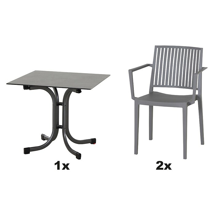 Siena Garden Urban Lights Gartenmöbel-Set Lane Sessel/Sola Tisch (3 -tlg., Polypropylen, Grau/Anthrazit, 80 x 80 cm) | BAUHAUS
