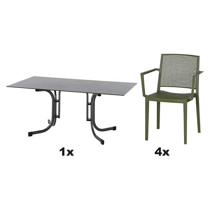 Siena Garden Urban Lights Gartenmöbel-Set Square Sessel/Sola Tisch (5 -tlg., Polypropylen, Olive/Anthrazit, 160 x 90 cm) | BAUHAUS