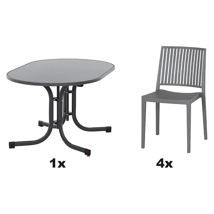 Siena Garden Urban Lights Gartenmöbel-Set Lane Stuhl/Paco Tisch - 5 -tlg., Polypropylen, Grau/Anthrazit - Esstisch-Set mit einem Tisch und vier Stühlen. Das Set ist ideal für den Garten, die Terrasse oder den Balkon. Die Möbel sind robust und wetterfest.