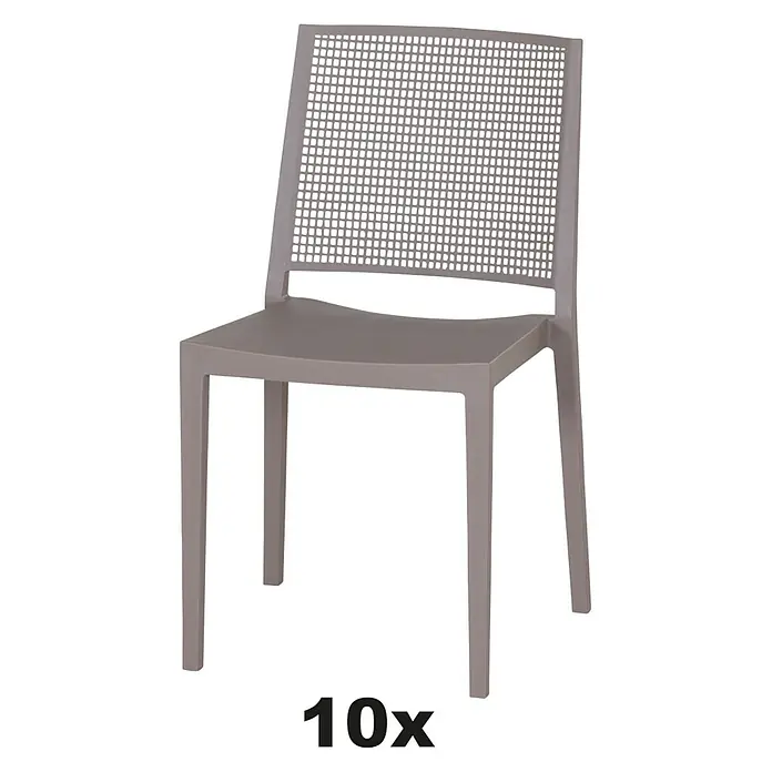 Siena Garden Urban Lights Stapelstuhl Set Square - 10 Stk., Polypropylen, Stapelbar, Taupe, B x T x H: 56 x 56 x 80 cm - Ein grauer Stuhl mit einem perforierten Rückenteil, der sich perfekt für den Innen- und Außenbereich eignet. Ideal für 10 Personen.