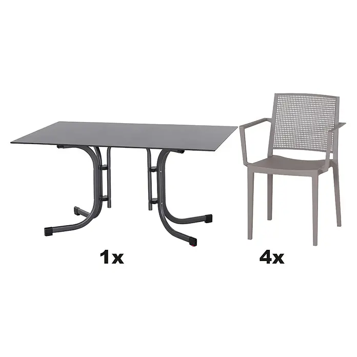 Siena Garden Urban Lights Gartenmöbel-Set Square Sessel/LaneTisch - 5 -tlg., Polypropylen, Taupe/Anthrazit - Ein Gartenset mit einem Esstisch und vier Stühlen. Ideal für Mahlzeiten im Freien und zum Entspannen im Garten oder auf der Terrasse.