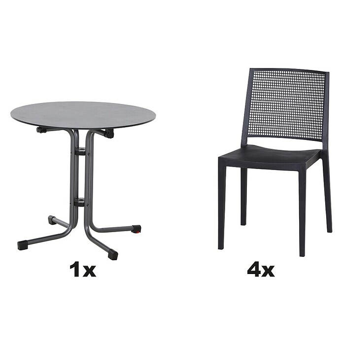 Siena Garden Urban Lights Gartenmöbel-Set Square Stuhl/Sola Tisch (5 -tlg., Polypropylen, Anthrazit, ⌀ 80 cm) | BAUHAUS