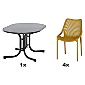 Siena Garden Urban Lights Gartenmöbel-Set District Sessel/Paco Tisch (Tisch (L x B x H): 140 x 90 x 71 cm, Sessel (L x B x H): 50 x 60 x 81 cm, 5 -tlg., Melamin, Polypropylen, Mustard/Anthrazit, Stapelbar) | BAUHAUS