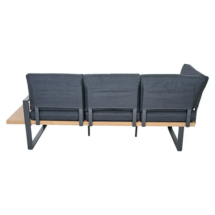 Siena Garden Urban Lights Loungemöbel-Set Bari - 2 -tlg., Aluminium, Teak/Anthrazit - Dunkelgraues Outdoor-3-Sitzer-Sofa mit heller Holzbasis und dunkelgrauem Metallrahmen.