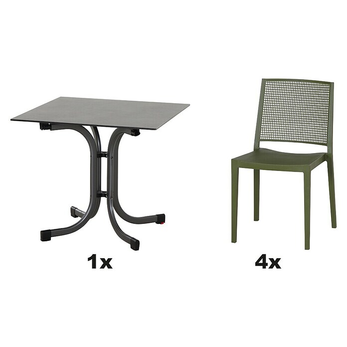 Siena Garden Urban Lights Gartenmöbel-Set Square Stuhl/Sola Tisch (5 -tlg., Polypropylen, Olive/Anthrazit, 80 x 80 cm) | BAUHAUS