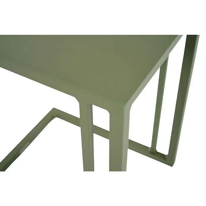 Siena Garden Garten-Beistelltisch Ramo - L x B x H: 33,5 x 40 x 50 cm, Melamin, Quadratisch, Olive - Nahaufnahme eines hellgrünen Tisches mit geometrischen Beinen, der modernes Design und minimalistische Ästhetik zeigt.