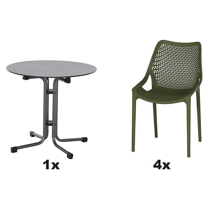 Siena Garden Urban Lights Gartenmöbel-Set District Sessel/Sola Tisch (Tisch (Ø x H): 80 x 70 cm, Sessel (L x B x H): 50 x 60 x 81 cm, 5 -tlg., Polypropylen, Olive/Anthrazit, Stapelbar) | BAUHAUS