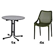 Siena Garden Urban Lights Gartenmöbel-Set District Sessel/Sola Tisch (Tisch (Ø x H): 80 x 70 cm, Sessel (L x B x H): 50 x 60 x 81 cm, 5 -tlg., Polypropylen, Olive/Anthrazit, Stapelbar) | BAUHAUS