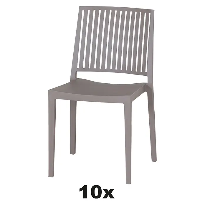 Siena Garden Urban Lights Stapelstuhl Set Lane - 10 Stk., Polypropylen, Stapelbar, Taupe, B x T x H: 46 x 56 x 80 cm - Ein grauer, moderner Kunststoffstuhl mit Lamellendesign für den Innen- und Außenbereich, ideal für stilvolle Akzente im Garten oder auf der Terrasse.