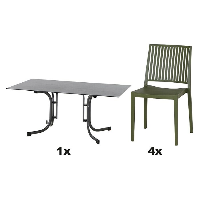 Siena Garden Urban Lights Gartenmöbel-Set Stuhl Lane/Tisch Sola (5 -tlg., Polypropylen, Olive/Anthrazit, 160 x 90 cm) | BAUHAUS