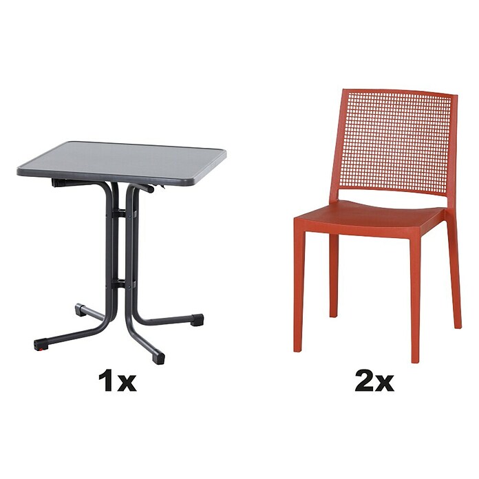 Siena Garden Urban Lights Gartenmöbel-Set Square Stuhl/Paco Tisch (Stuhl (L x B x H): 56 x 56 x 80 cm, Tisch (L x B x H): 70 x 70 x 71 cm, 3 -tlg., Polypropylen, Melamin, Brick/Anthrazit) | BAUHAUS