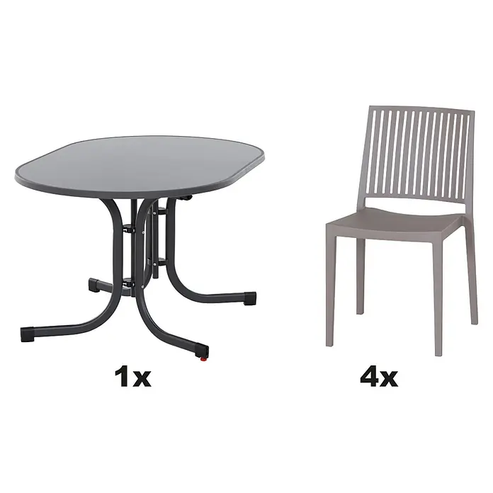 Siena Garden Urban Lights Gartenmöbel-Set Lane Stuhl/Paco Tisch - 5 -tlg., Polypropylen, Taupe/Anthrazit - Gartenset mit einem Tisch und vier Stühlen, ideal für den Außenbereich, mit robustem Design und pflegeleichten Materialien.