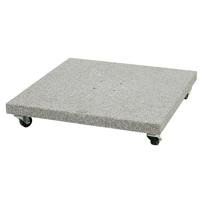 Siena Garden Granitschirmständer Ennio Base mit Rollen - 120 kg, L x B: 80 x 80 cm - Bild eines quadratischen Sonnenschirmständers aus grauem Granit mit Rollen für den einfachen Transport, ideal für den Außenbereich.