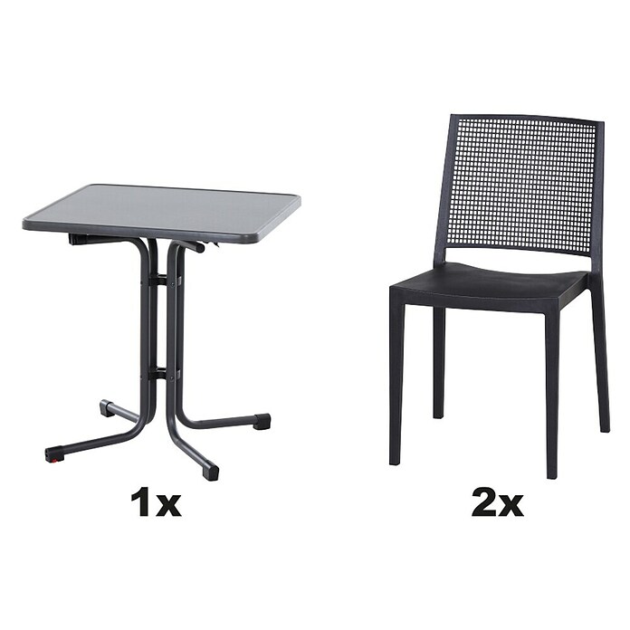 Siena Garden Urban Lights Gartenmöbel-Set Square Stuhl/Paco Tisch (Stuhl (L x B x H): 56 x 56 x 80 cm, Tisch (L x B x H): 70 x 70 x 71 cm, 3 -tlg., Polypropylen, Melamin, Anthrazit) | BAUHAUS