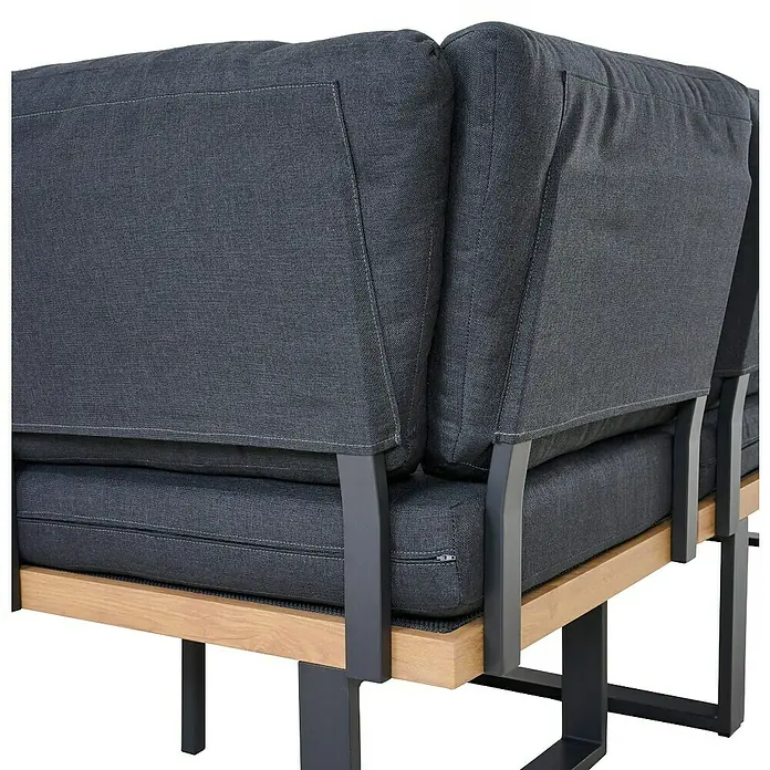 Siena Garden Urban Lights Loungemöbel-Set Bari - 2 -tlg., Aluminium, Teak/Anthrazit - Modernes dunkelgraues Outdoor-Sofa mit Metallrahmen und heller Holzbasis.