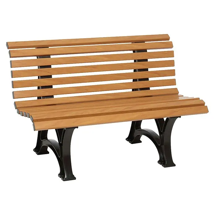 Blome Gartenbank Amrum - B x T x H: 120 x 64 x 80 cm, Holzoptik - Holzbank mit dunklen Metallbeinen für den Außenbereich. Die Bank hat eine leicht gebogene Sitzfläche und Rückenlehne für Komfort.