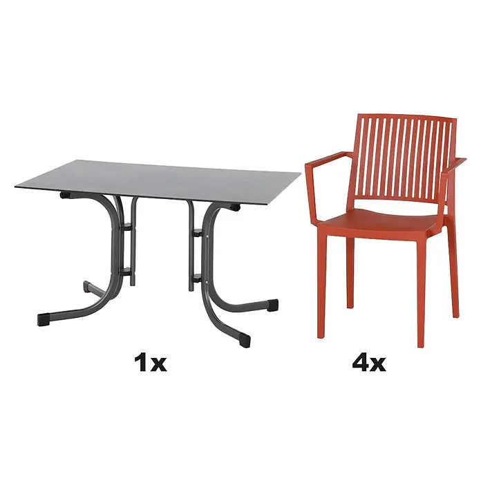Siena Garden Urban Lights Gartenmöbel-Set Lane Sessel/gr.Sola Tisch - 5 -tlg., Polypropylen, Brick/Anthrazit - Gartenset mit einem Tisch und vier Stühlen. Ideal für Mahlzeiten im Freien und zum Entspannen. Praktisches und stilvolles Design.