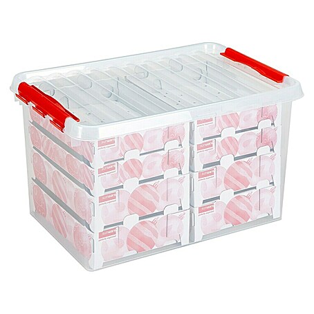 Sunware Aufbewahrungsbox Q-Line für Weihnachtskugeln (Passend für: 116 Christbaumkugeln (80 x Ø 45 - 60 mm & 36 x Ø 70 - 80 mm), L x B x H: 60 x 40 x 34 cm, Kunststoff, Transparent)