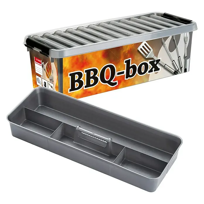 Sunware Aufbewahrungsbox Q-Line - L x B x H: 48,5 x 19 x 14,7 cm, Kunststoff, Mehrfarbig - BBQ-Box mit Fächern und Deckel für Grillzubehör. Praktische Aufbewahrung für Grillbesteck und -utensilien.
