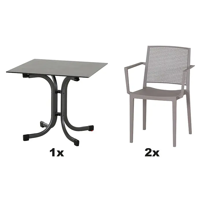 Siena Garden Urban Lights Gartenmöbel-Set Square Sessel/SolaTisch - 3 -tlg., Polypropylen, Taupe/Anthrazit - Gartenset mit einem Tisch und zwei Stühlen. Das Set ist ideal für den Balkon oder die Terrasse und bietet Platz für zwei Personen.