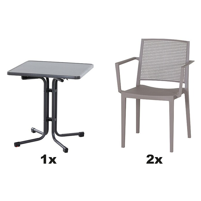 Siena Garden Urban Lights Gartenmöbel-Set Square Sessel/Paco Tisch (Sessel (L x B x H): 56 x 56 x 80 cm, Tisch (L x B x H): 70 x 70 x 71 cm, 3 -tlg., Polypropylen, Melamin, Taupe/Anthrazit) | BAUHAUS