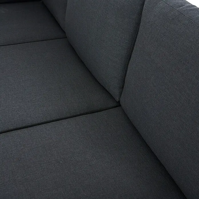 Siena Garden Urban Lights Loungemöbel-Set Bari - 2 -tlg., Aluminium, Teak/Anthrazit - Dunkelgraues Stoffsofa mit Nahaufnahme von strukturierten Kissen und Rückenlehne.