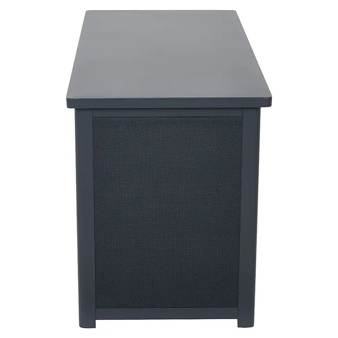 Siena Garden Garten-Aufbewahrungsbox Sabano - 135,5 x 58,7 x 75 cm, Aluminium, Anthrazit - Eine graue Aufbewahrungsbox mit einem gewebten Stoffeinsatz. Die Box ist schlicht gestaltet und funktional.