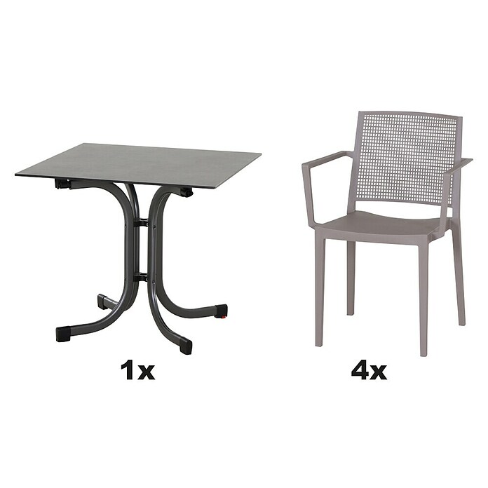 Siena Garden Urban Lights Gartenmöbel-Set Square Sessel/Sola Tisch (5 -tlg., Polypropylen, Taupe/Anthrazit, 80 x 80 cm) | BAUHAUS
