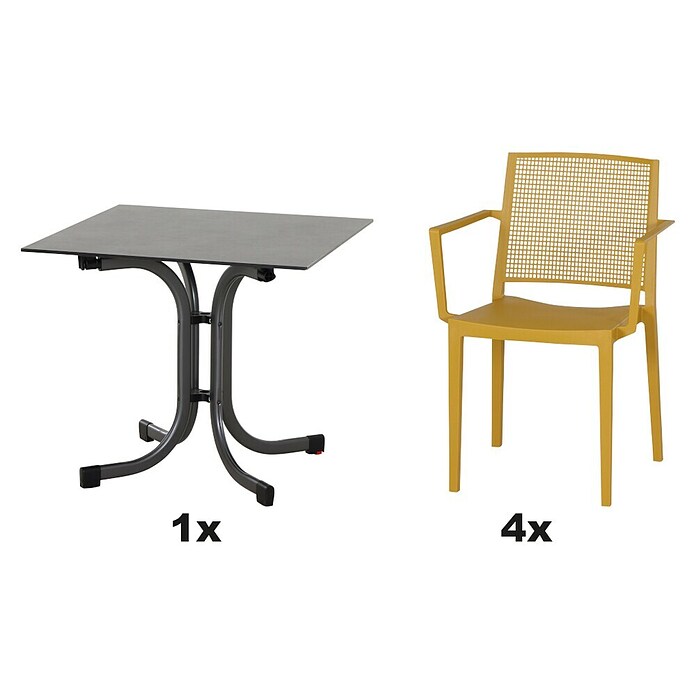 Siena Garden Urban Lights Gartenmöbel-Set Square Sessel/Sola Tisch (5 -tlg., Polypropylen, Mustard/Anthrazit, 80 x 80 cm) | BAUHAUS