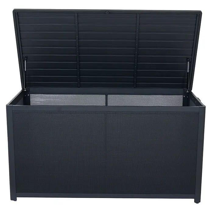 Siena Garden Garten-Aufbewahrungsbox Sabano - 159 x 79,3 x 83 cm, Aluminium, Anthrazit - Geräumige, offene Aufbewahrungsbox in dunklem Design, ideal für Gartenutensilien und mehr. Praktisch und wetterfest.