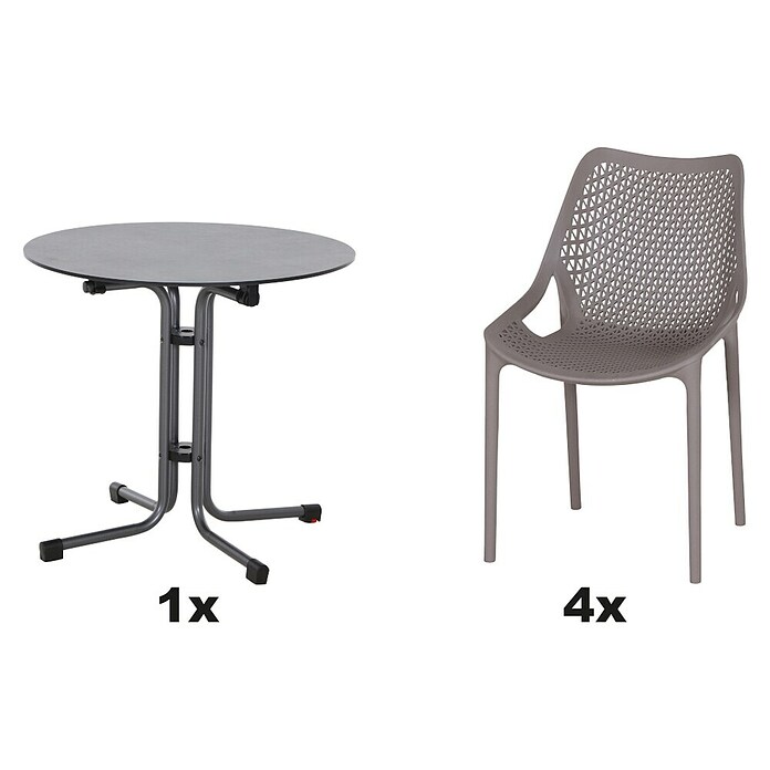 Siena Garden Urban Lights Gartenmöbel-Set District Sessel/Sola Tisch (Tisch (Ø x H): 80 x 70 cm, Sessel (L x B x H): 50 x 60 x 81 cm, 5 -tlg., Polypropylen, Taupe/Anthrazit, Stapelbar) | BAUHAUS