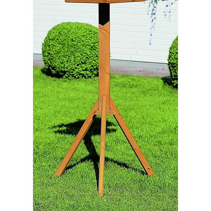 Promadino Vogelhaus Fehmarn - Holz, Hellbraun, Ausstattung: Vogelhausständer, Mit Silo - Ein hölzerner Futtertisch für Vögel im Garten, robust und naturnah, mit einem stabilen Dreibeinstativ für sicheren Stand.