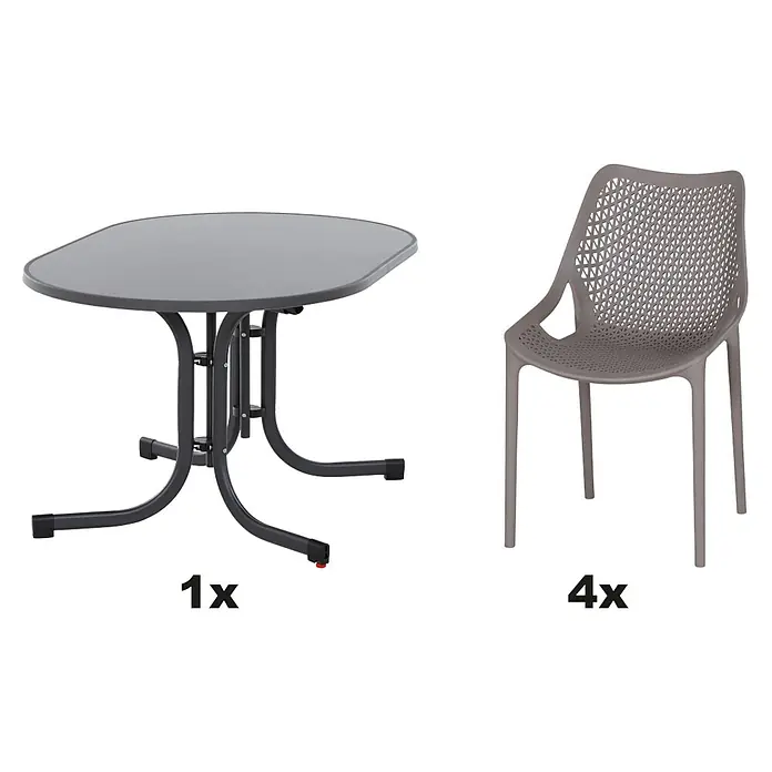 Siena Garden Urban Lights Gartenmöbel-Set District Sessel/Paco Tisch - 5 -tlg., Melamin, Polypropylen, Taupe/Anthrazit - Esstischset mit einem Tisch und vier Stühlen. Das Set ist für den Aussenbereich geeignet und besteht aus einem wetterfestem Material.