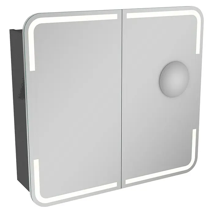 Camargue Stella LED-Spiegelschrank - B x H: 80 x 73,7 cm, Holz, Grafit, Mit Beleuchtung, Kantenausführung Tür: Abgerundet - Ein moderner Spiegelschrank mit LED-Beleuchtung und praktischem Griff, ideal für jedes Badezimmer.