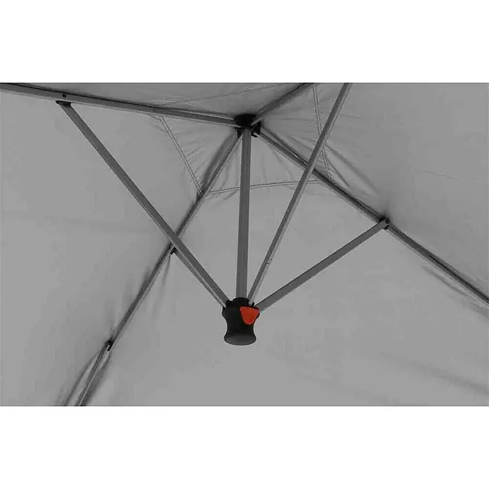 Gardamo Faltpavillon EasyUp - Farbe Dach: Anthrazit - Innenansicht eines Pavillons, der das Gestell und das graue Dachmaterial zeigt.