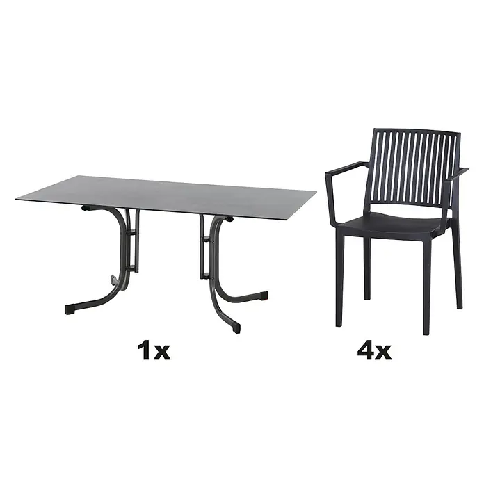 Siena Garden Urban Lights Gartenmöbel-Set Lane Sessel/Sola Tisch - 5 -tlg., Polypropylen, Anthrazit/Anthrazit - Essgruppe mit einem Tisch und vier Stühlen. Ideal für den Garten oder die Terrasse, um Mahlzeiten im Freien zu genießen.