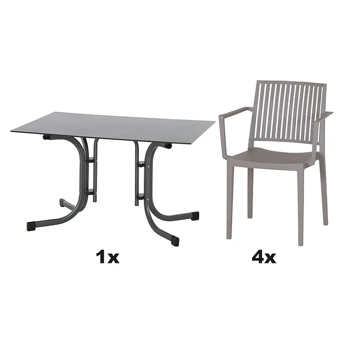 Siena Garden Urban Lights Gartenmöbel-Set Lane Sessel/gr.Sola Tisch - 5 -tlg., Polypropylen, Taupe/Anthrazit - Essgruppe mit einem Tisch und vier Stühlen. Ideal für den Garten oder die Terrasse.