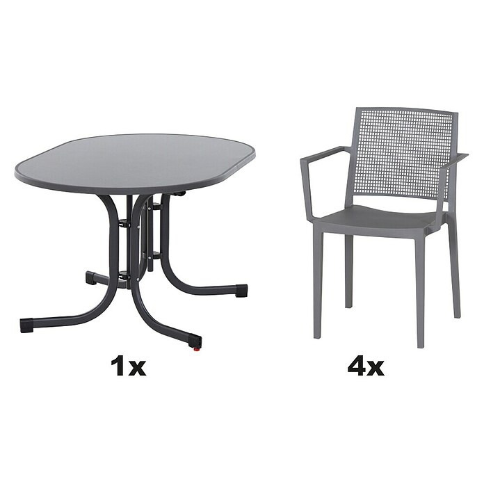Siena Garden Urban Lights Gartenmöbel-Set Square Sessel/Paco Tisch (Sessel (L x B x H): 56 x 56 x 80 cm, Tisch (L x B x H): 140 x 90 x 71 cm, 5 -tlg., Polypropylen, Melamin, Grau/Anthrazit) | BAUHAUS