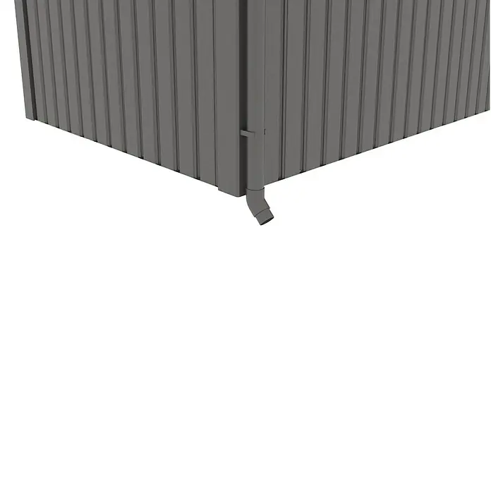 Gardol Gerätehaus Style - Außenmaß inkl. Dachüberstand (B x T): 225 x 190 cm, Metall, Schwarz - Detailansicht einer modernen, grauen Metall-Gartenbox mit Regenrinne, die Funktionalität und modernes Design vereint.
