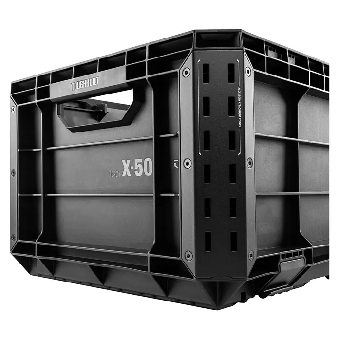 ToughBuilt StackTech Aufbewahrungsbox - L x B x H: 530 x 410 x 290 mm, Kunststoff - Schwarze, robuste ToughBuilt X-50 Werkzeugkiste mit Griffen und Befestigungspunkten für vielseitige Lagerung.