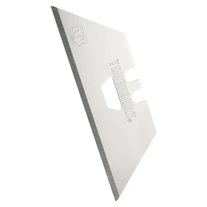 ToughBuilt Juego de cuchillas de repuesto TB-H4S30-80 - 30 ud. - Primer plano de una cuchilla ToughBuilt, una herramienta robusta con un filo afilado y una marca distintiva, ideal para tareas de precisión.
