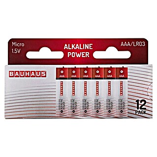 BAUHAUS Alkaline-Batterie Power (Micro AAA, Alkali-Mangan, 1,5 V, 12 Stk.)