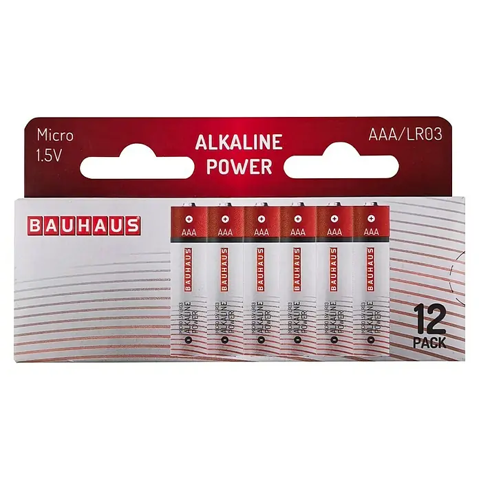 BAUHAUS Alkaline-Batterie PowerMicro AAA, Alkali-Mangan, 1,5 V, 12 Stk.
