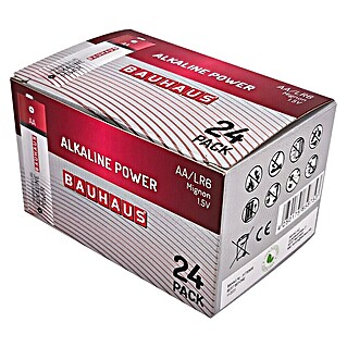 BAUHAUS Alkaline-Batterie Power (Mignon AA, Alkali-Mangan, 1,5 V, 24 Stk.)