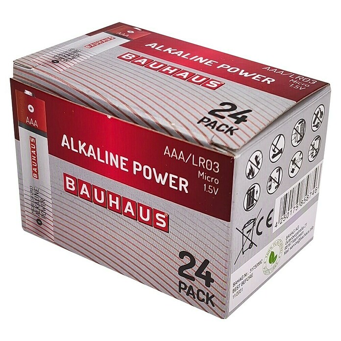 BAUHAUS Alkaline-Batterie Power (Micro AAA, Alkali-Mangan, 1,5 V, 24 Stk.) | BAUHAUS