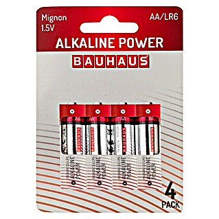 BAUHAUS Alkaline-Batterie Power (Mignon AA, Alkali-Mangan, 1,5 V, 4 Stk.)