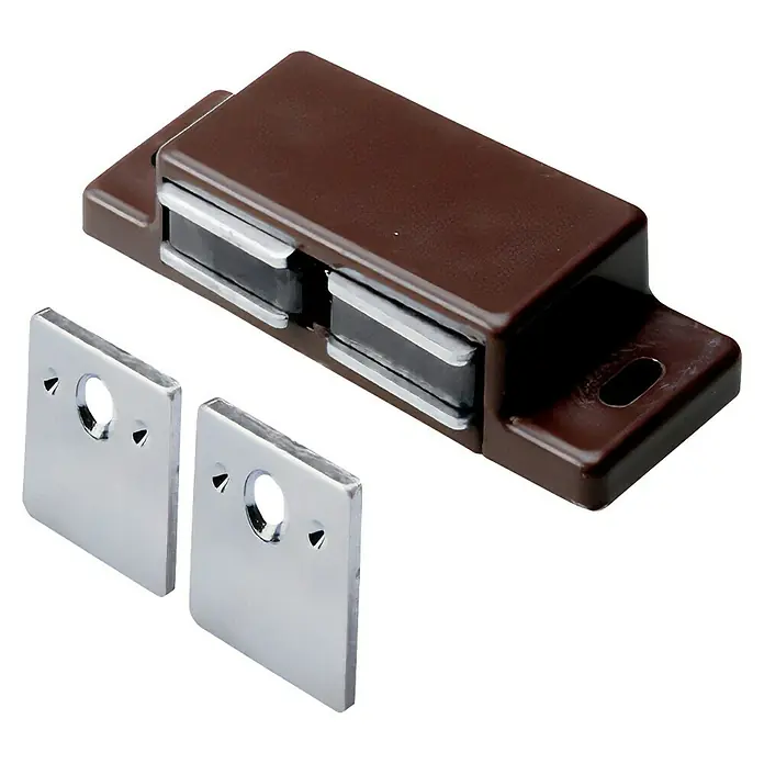 Hettich Magnetverschluss - Haftkraft: 5 kg, Braun - Hochwertiger brauner Magnetschnäpper mit zwei Metallplatten für Möbel, ideal zur sicheren Schließung von Schränken und Türen.