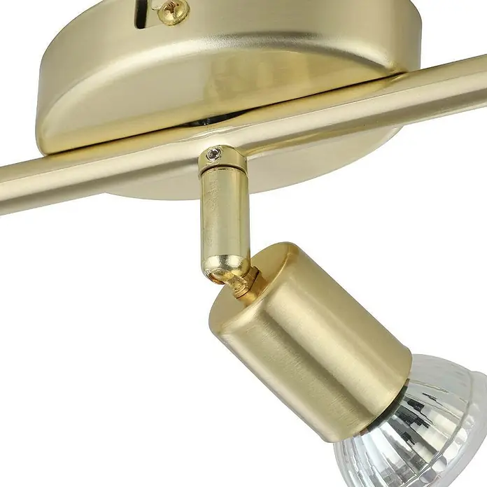 Eglo Buzz-LED Deckenstrahler BUZZ-LED - 8,4 W, Gold, GU10, 3 Stk. - Nahaufnahme einer goldenen Deckenleuchte mit verstellbarem Spot und Halogenlampe.