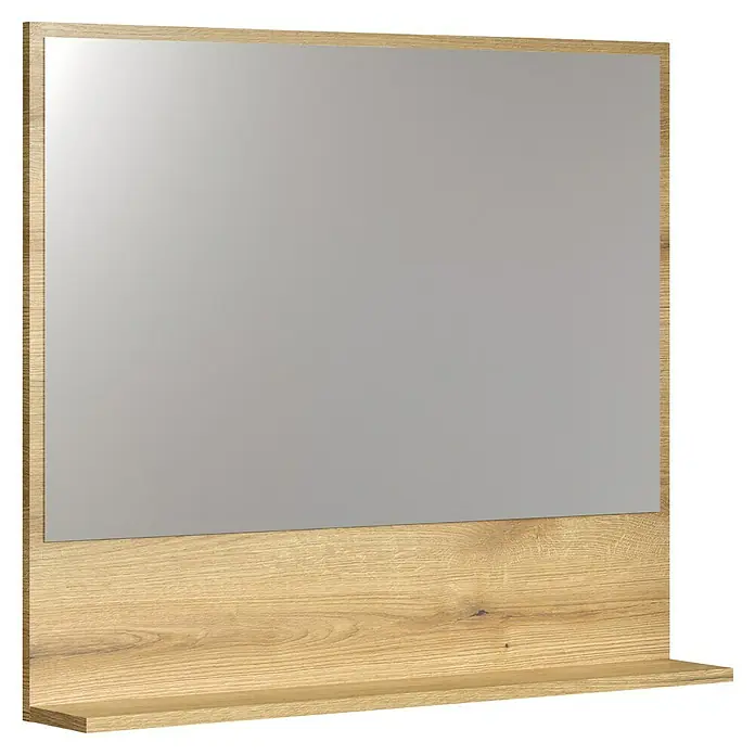 Trendteam Niklas Ablagespiegel - 80 x 14 x 74 cm, Evoke Eiche - Rechteckiger Wandspiegel mit hellem Holzrahmen und integrierter Ablage darunter.