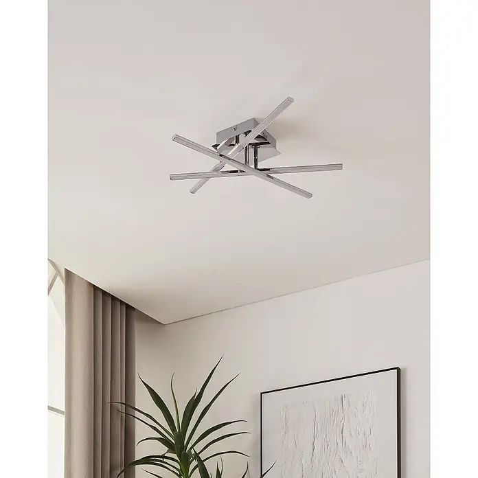 Eglo LED-Deckenleuchte Lasana 1 - 18 W, L x B x H: 50 x 16 x 9,5 cm, Chrom, Warmweiß - Deckenleuchte mit modernem Design. Die Lampe hat fünf silberne Arme, die von einem quadratischen Sockel ausgehen.